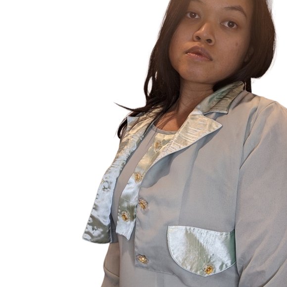 Vintage 90s Diva Sage Green Maxi Dress and Bolero Set Gold Buttons Size S/M - Picture 3 of 11